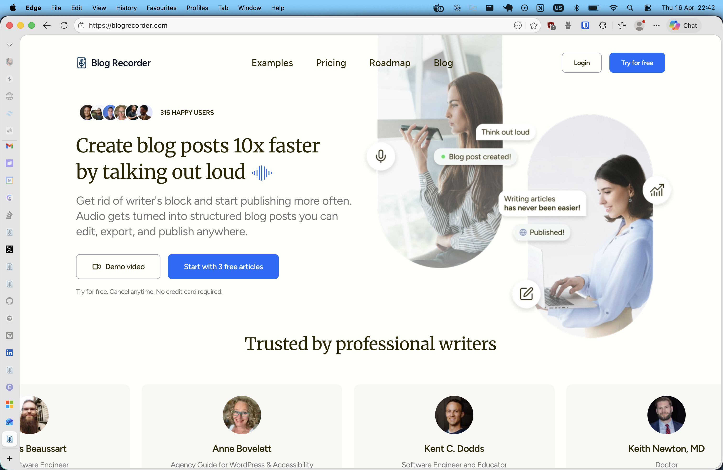 Blog Recorder marketing site hero